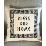 Greek Key Design Bless Our Home Cotton Canvas Pillow - CASE ONLY 